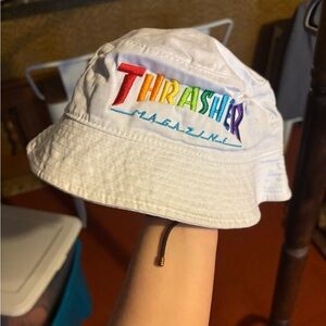 Thrasher White Bucket Hat with Multicolor Logo
